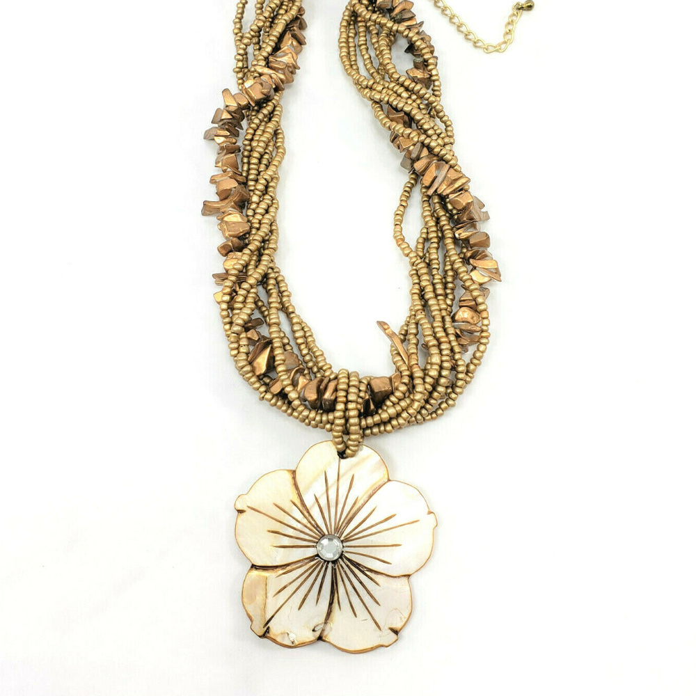 Multi Strand Twist Bead Shell Flower Necklace